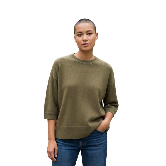 Marella Wool Short Sleeve Sweater Olive Green sz S Crewneck Loose-fit Boxy - Picture 1 of 12
